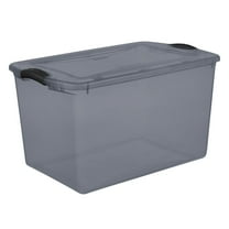 Sterilite Large Storage Bin, 66 Quart Clear Plastic Storage Container with Latch Lid, Gray Tint with Gray Latch