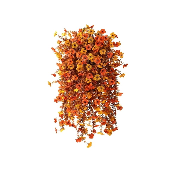 Artificial Fall Hanging Basket 2 Pack Brown and Wisteria Faux Silk Flowers in for Porch Patio Wall Outdoor Decor