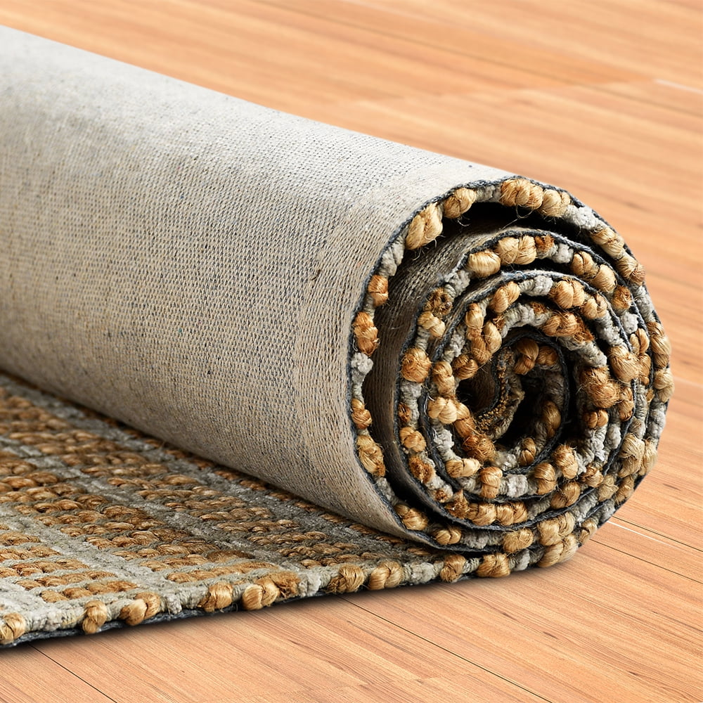 LR Home Gray Modern Grid Natural Jute Area Rug, Natural / Gray, 7'9" x 9'9"
