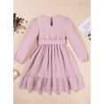 thumbnail image 4 of Usaibhir Girls Long Sleeve Dresses Kids A Line Pleated Wrap Belt Crew Neck Flowy Holiday Midi Dress 5-14T, 4 of 11