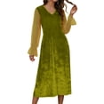 thumbnail image 1 of Wo-Fusoul Robe Patchwork en Velours et Chiffon pour Femmes, Robe Midi à Manches Longues à Col en V, Tenue Élégante pour Fête et Cocktail, 1 of 9