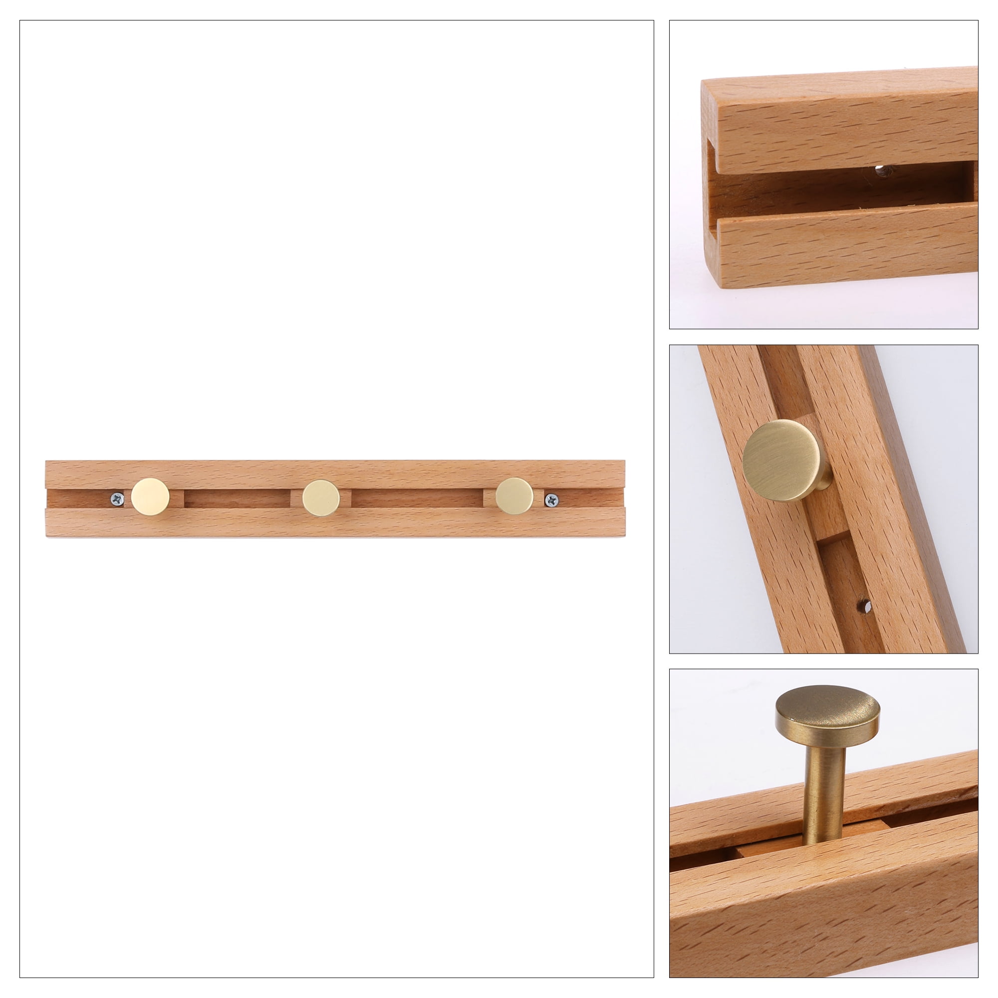 Unique Bargains Coat Rack Wall Mount Wood Coat Hook for Hanging with 3 Hooks Brown