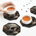 thumbnail image 3 of KLL Drink Coasters Set Octagon of 4,PU Leather Absorbent Coasters Set Decorative Coffee Cup Coasters Housewarming Gift for Home Decor-Vintage Pattern Flower Skull, 3 of 5