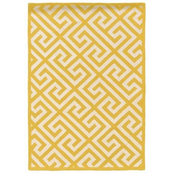 Riverbay Furniture 5' x 7' Hand Hooked Key Wool Rug in Yellow