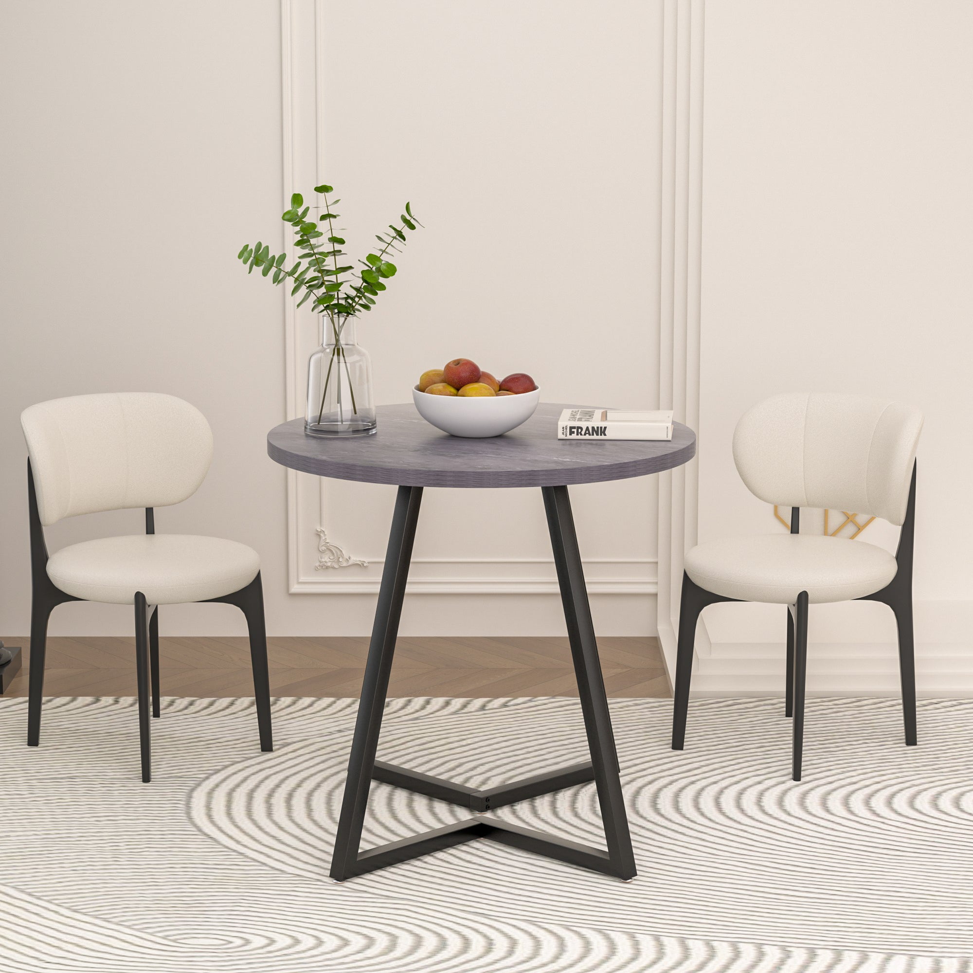 VECELO 35.4" Round Dining Table, Small Kitchen Table with Sturdy Metal Base, Dining Room Table for 2 to 4 Person, Gray