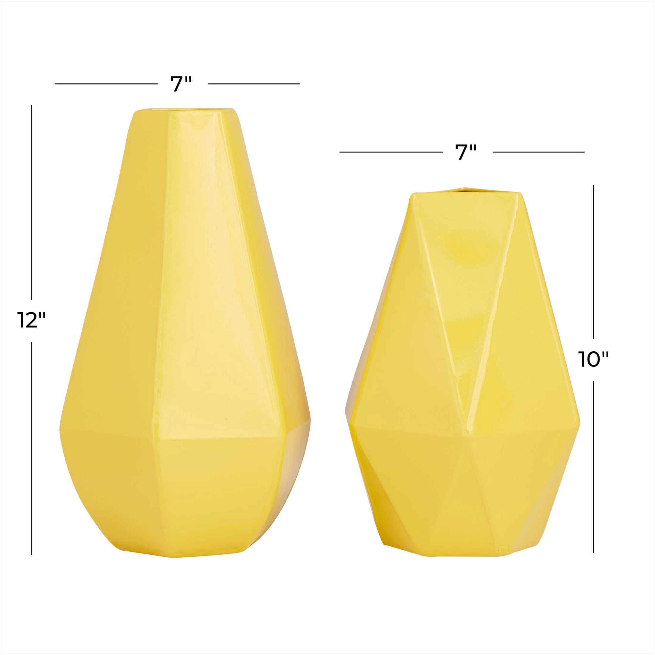 CosmoLiving by Cosmopolitan 12", 10"H Geometric Yellow Metal Vase, Set of 2