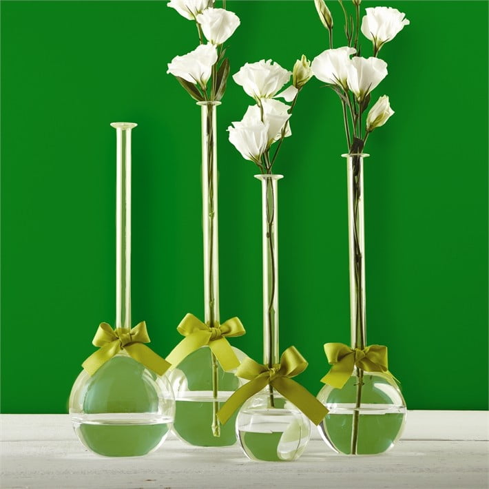 Sleek And Chic Set of 4 Bubble Vases with Sage Green Ribbon