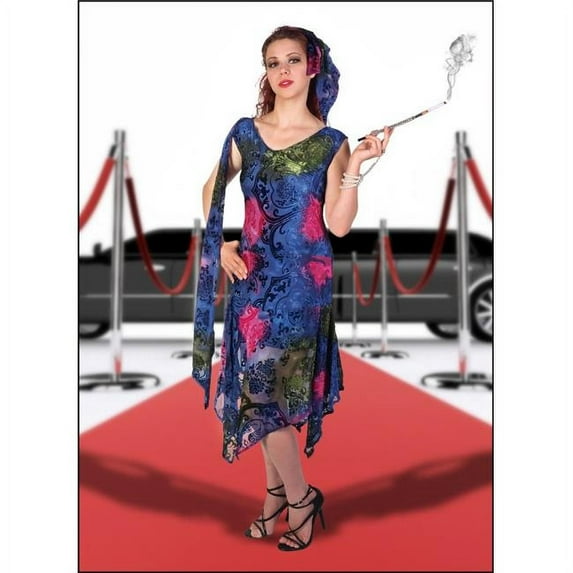 Burnout Velvet Medallion Design Dress, Blue Multi Color - 3XL