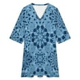 thumbnail image 4 of Blue Floral Kaleidoscope Pattern Womens Dress With Pockets Summer V Neck 3/4 Sleeve Dress Plus Size Loose Dress, 4 of 7