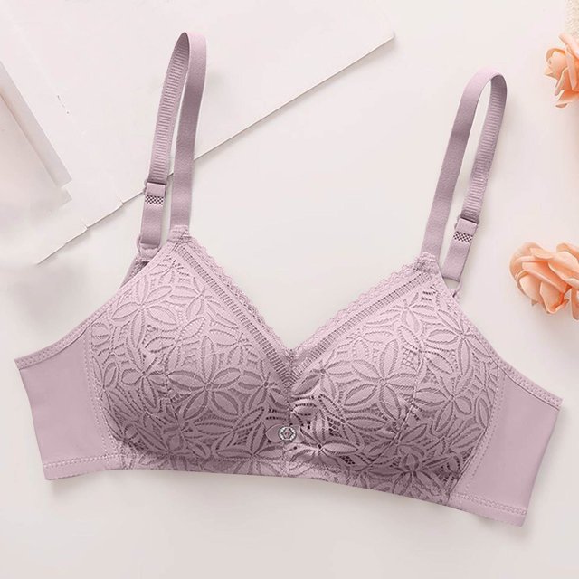 Jienlioq Women's Strapless Solid Color Lace Thin Style Ventilated Back Buckle Bra with Steel Rim, Comfortable Nylon Material for Everyday Use Sizes XS to XL Purple