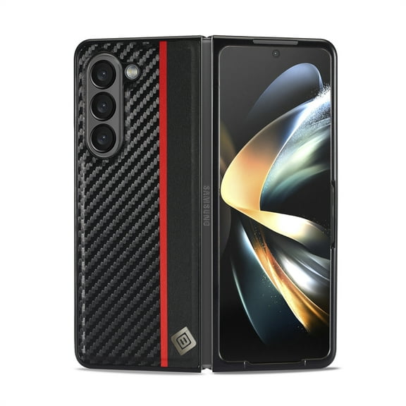for Galaxy Z Fold 5 Luxury Case, Military-Grade Drop Protection, Carbon Fiber for Samsung Galaxy Z Fold 5 Shockproof Slim Thin Cover, Support Wireless Charging for Men & Women, Black