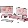 thumbnail image 1 of Soporte para doble monitor BONTEC de longitud ajustable, color rosa, 1 of 7
