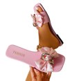 thumbnail image 4 of Samdudou Womens Sandals Open Toe Flat Slides Elegant Silky Bowknot Slip On Square Design with Metallic Hardware Detail Casual Summer Beach Vacation Dressy Mules, 4 of 9