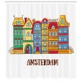 thumbnail image 3 of Amsterdam Shower Curtain, Colorful Calligraphic Design with Street Houses European Culture, Fabric Bathroom Set with Hooks, 69W X 84L Inches Extra Long, Earth Yellow and Multicolor, by Ambesonne, 3 of 3