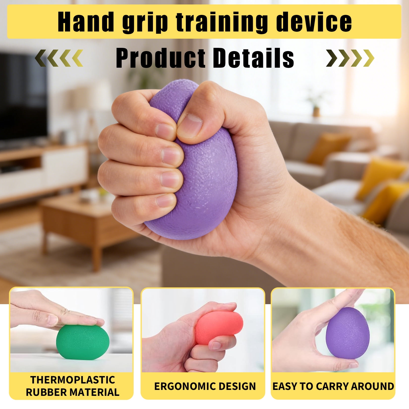 Gaderth Hand Grip Strengthener Set 9 Pack, Grip Strength Trainer, Hand Grip Strengthener, Stress Balls for Adults, Stress Relief Balls, TPR Material, Strength Training Equipment