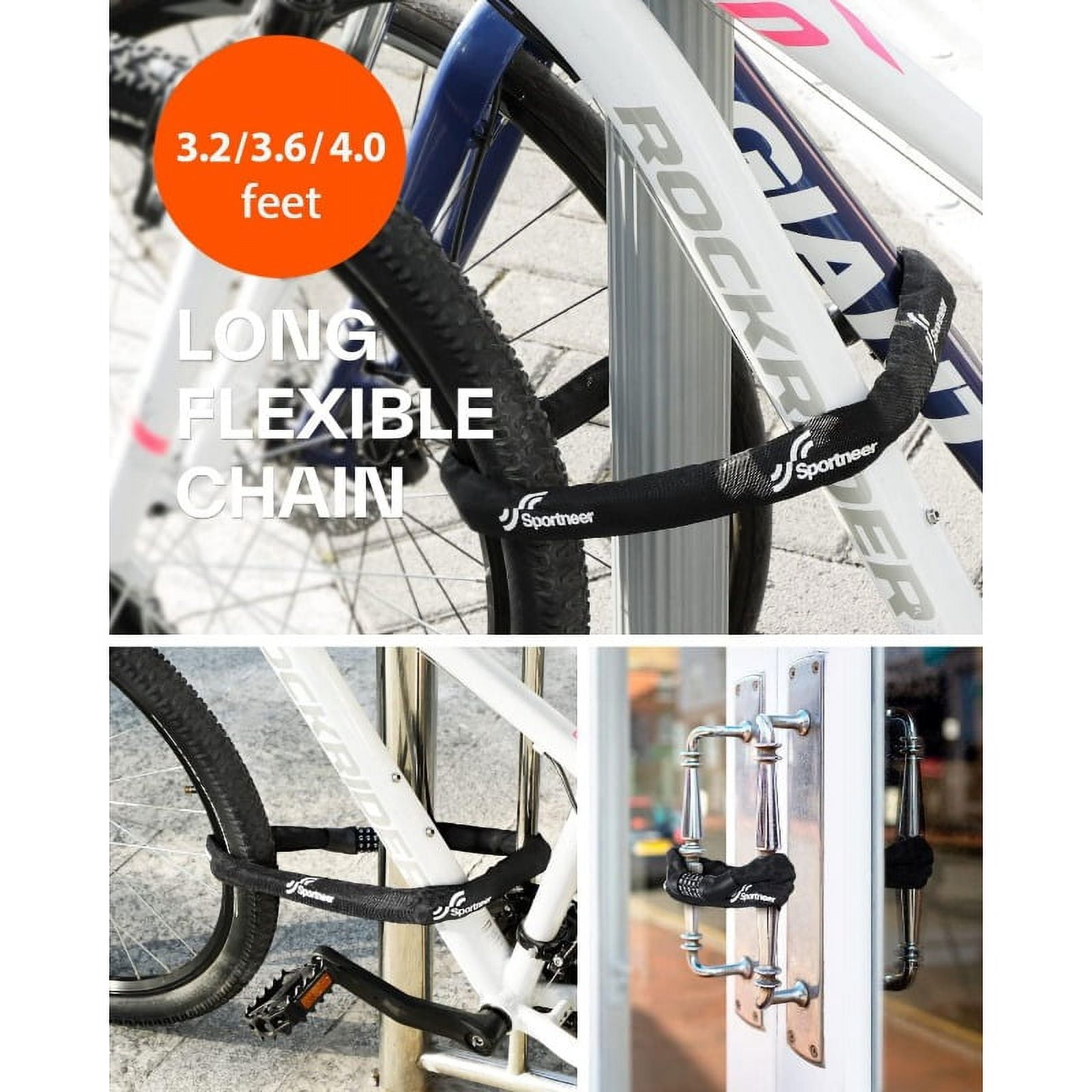 Bike Lock: 5 Digit Combination High Security Anti Theft Bike Chain Lock - 3.2/3.6/4ft Heavy Duty Resettable Keyless Bicycle Lock for Bike, Motorcycle, Scooter, Door & Gate - 4/6mm Thick