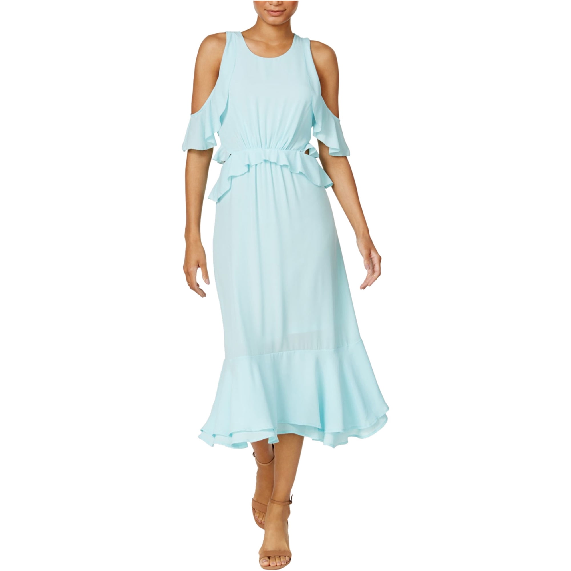 maison Jules Womens Ruffled Cold-Shoulder Midi Dress, Blue, XX-Small ...