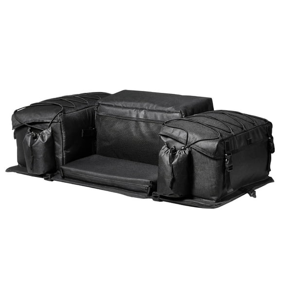 JWRWEFA 50L ATV Rear Seat Rack Bag with Cushion, 600D Oxford ATV Cargo Storage Bag w/Bottle Holder & Elastic Bungee, Universal Rear Rack Bag for ATV UTV Can-Am