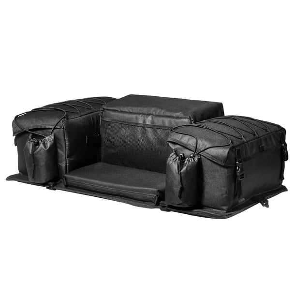 JWRWEFA 50L ATV Rear Seat Rack Bag with Cushion, 600D Oxford ATV Cargo Storage Bag w/Bottle Holder & Elastic Bungee, Universal Rear Rack Bag for ATV UTV Can-Am