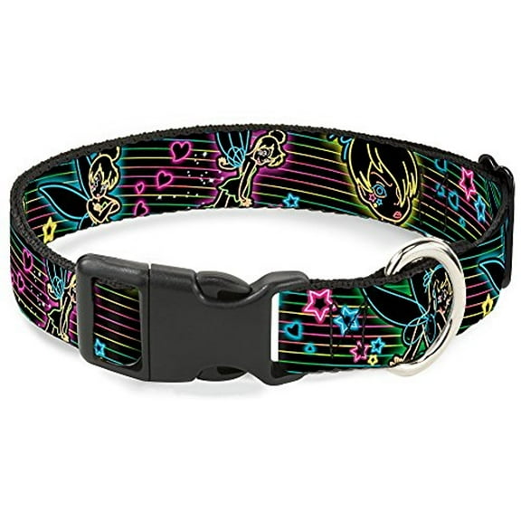 Buckle-Down BAC-WDY109-NL Breakaway Cat Collar-Electric Tinkerbell Poses Stripes Black Multi Neon