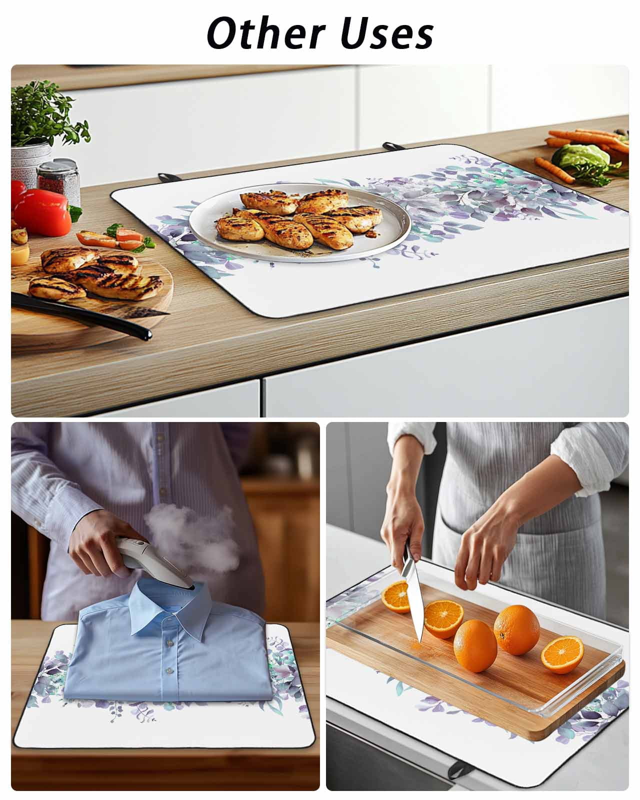 Stove Top Covers for Electric Stove, Purple Blue Eucalyptus Leaves Glass Stovetop Cover Protector, Spring Summer Botanical Floral Induction Cooktop Protector Oven Mat for Kitchen Countertop 24"x21"