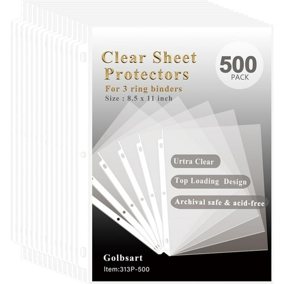 Clear Sheet Protectors for 3 Ring Binder, 500 Pack Plastic Sleeves for Paper 8.5x11, Acid Free Page Protectors Sleeves, Top Loading Document Protector Sheets for School Office Home.