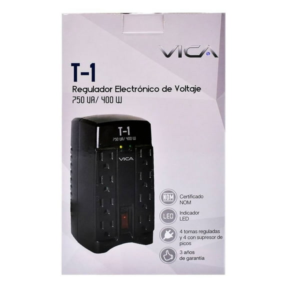 Regulador Electrónico Vica de Voltaje T-1 Negro