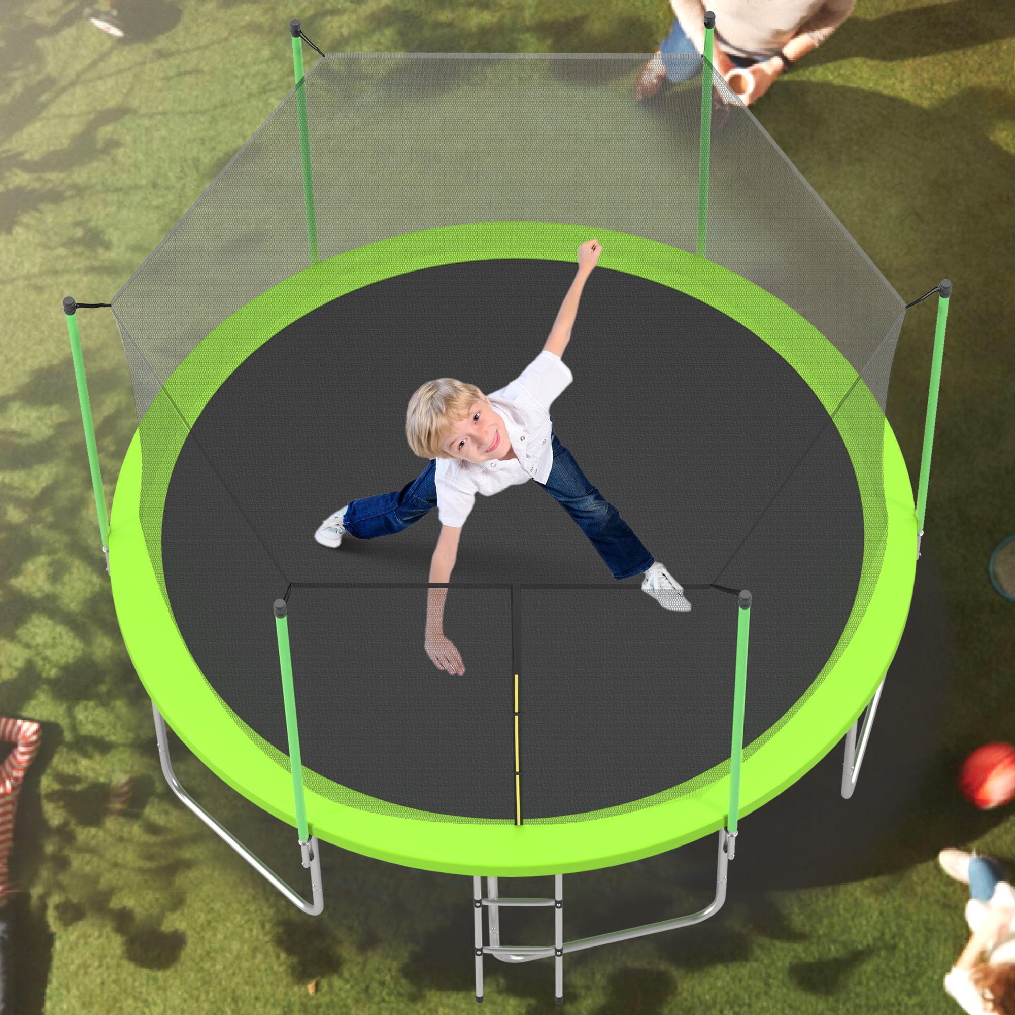 EUROCO 14FT Trampoline for Adults and Kids, Outdoor Bouncer with Ladder and Enclosure Net, 1200LBS Weight Capacity Round Jump Pad for Backyard