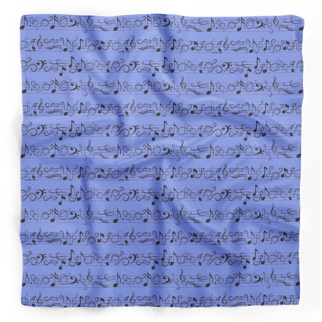 Bimba Blue Notes Musical Instrument Pure Silk Printed Head Bandanas Summer Neck Wrap Scarf 40 x 80 Inches