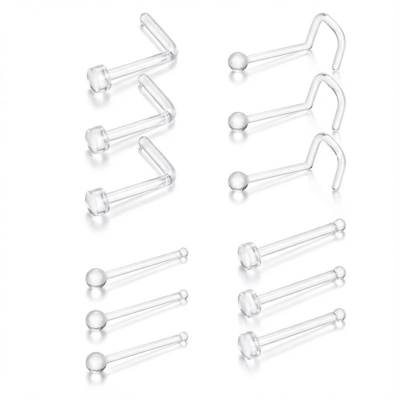 Bioflex Clear Nose Studs for Work Plastic Clear Nose Ring for Women and Men L Shaped,Body Silicone Piercing Retainers 18g Nose Rings Studs Piercing Jewelry for School Sports MRI Surgery