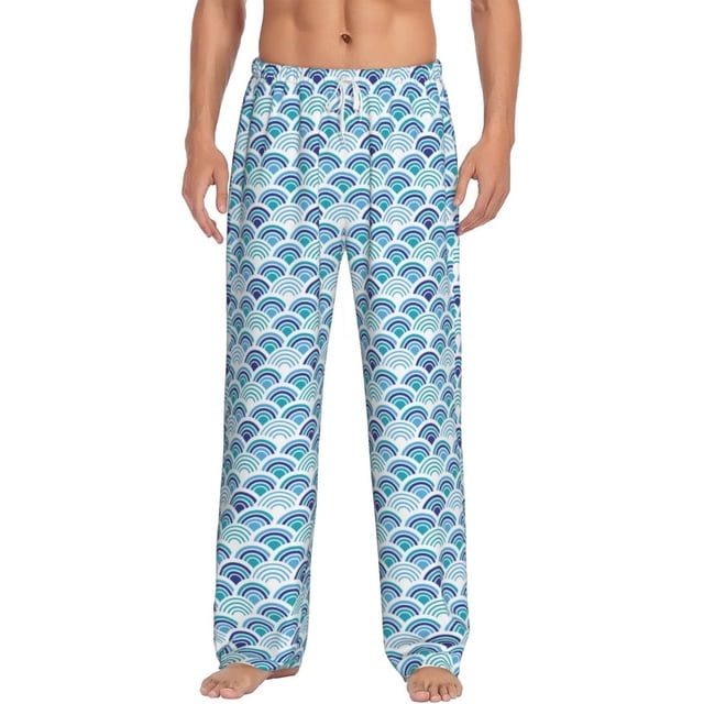 Kdxio Blue Fish Scale Texture Print Mens Pajama Pants Set Sleep & Lounge Pants, PJ Bottoms with Pockets and Button Fly-3X-Large