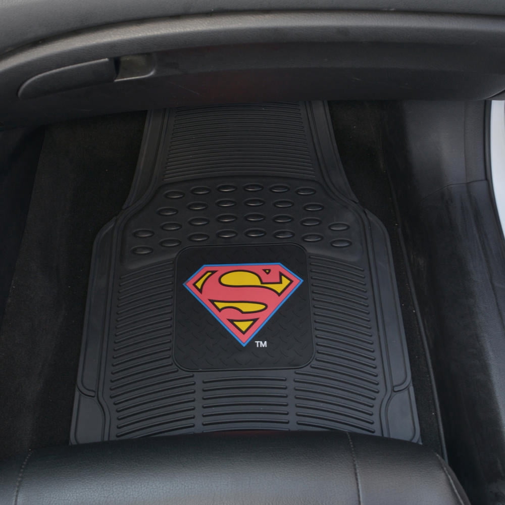 BDK Superman Superhero Car Floor Mats, Officailly Licensed Warner Bros DC Comics, All Weather Interior Auto Protection, Heavy Duty Rubber Liners for Car Truck Van SUV