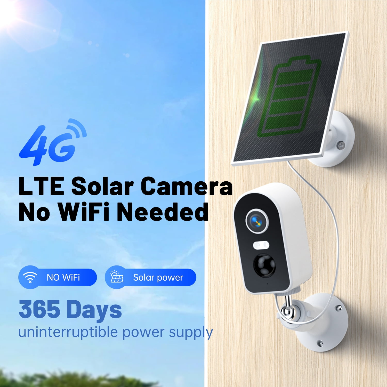 Runofast No WiFi Security Camera Built-in Virtual SIM Card, 4G LTE Cellular Solar Security Cameras with 5200mAh Battery, Solar Powered
