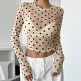 thumbnail image 4 of Lace Mesh Sheer Long Sleeve Tops for Women Polka Dot Casual Spring And Summer Fitted Tight T Shirts Blouses Beige S, 4 of 9