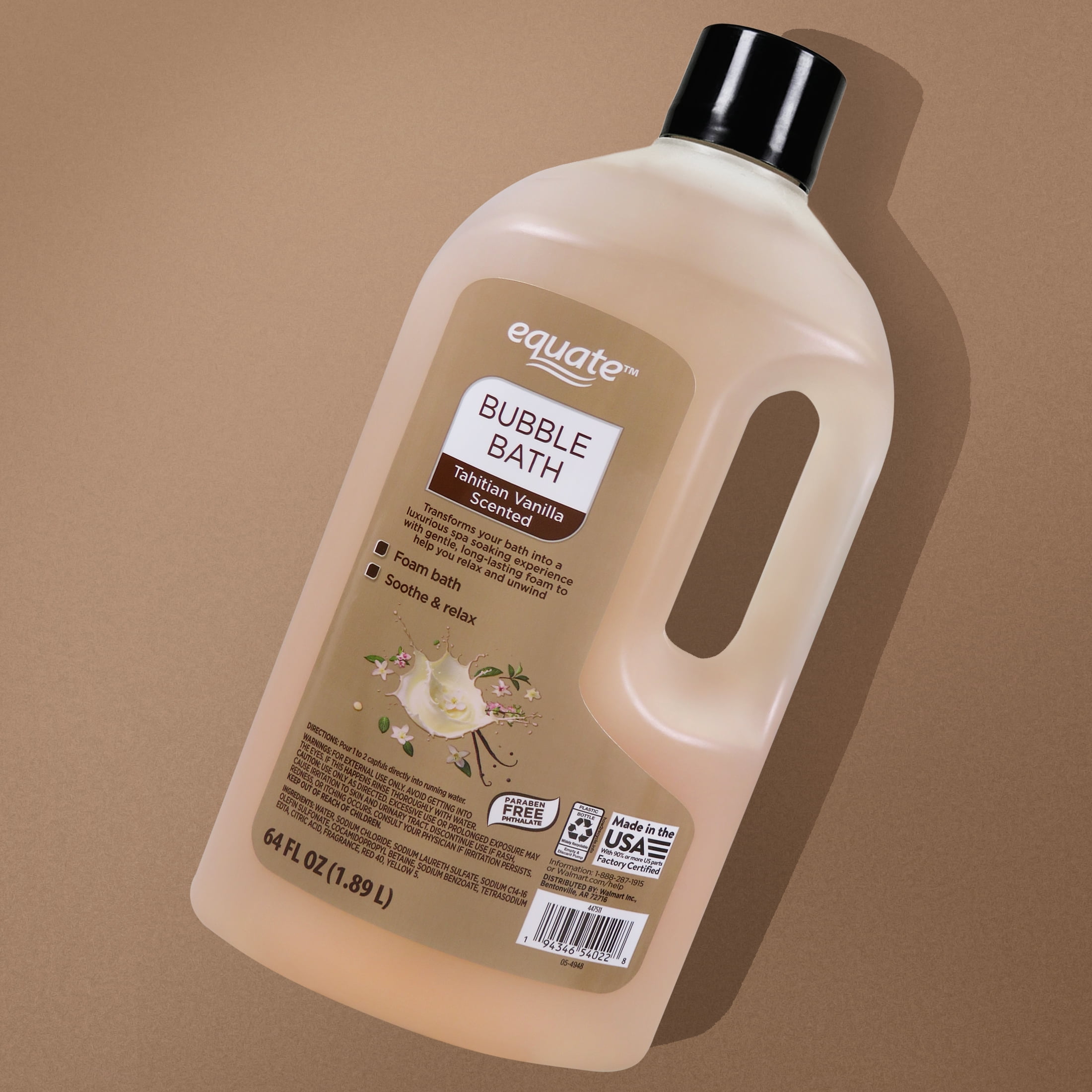 (8 pack) Equate Tahitian Vanilla Scented Bubble Bath, 64 fl oz Bottle