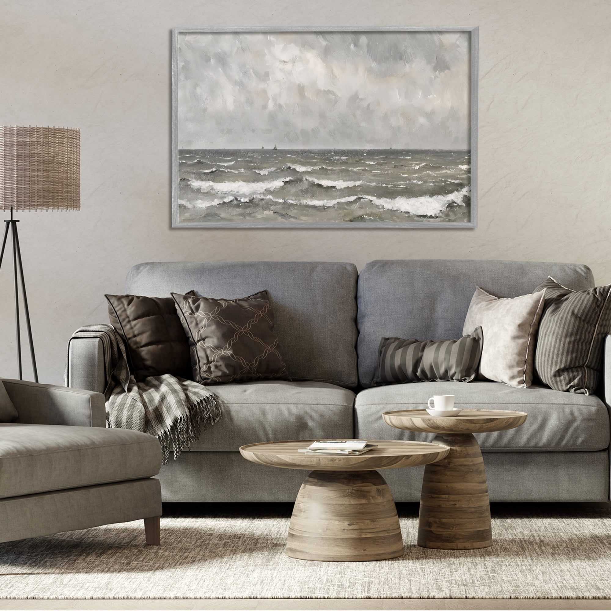Stupell Industries Stormy Ripples at Sea Gray Framed Giclee Art, design by Jacky Ngan