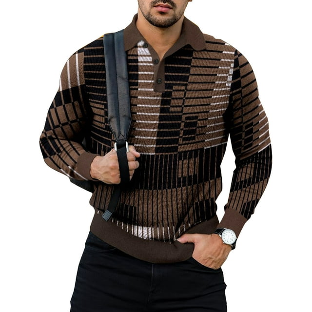 Fashnice Mens Tee Long Sleeve Polo Shirt Buttons T Shirts Classic Fit Golf Blouse Style H M
