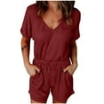 thumbnail image 2 of Bzhegqhd Women's Summer Short Sleeved Strap Casual Solid Color Jumpsuit, 2 of 7