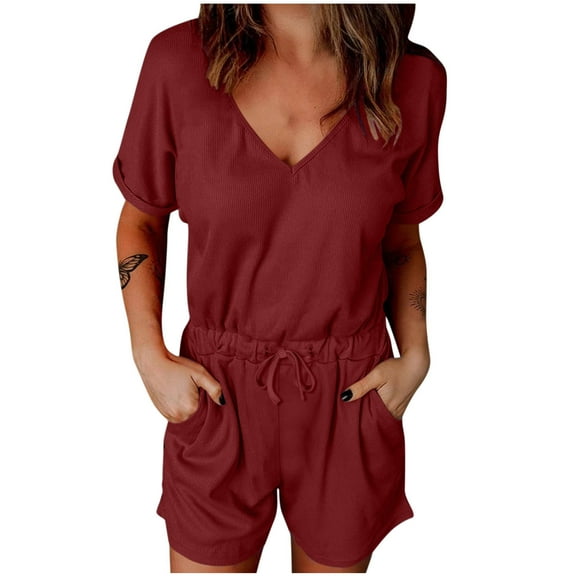 BUIGTTKLOP Rompers for Women Summer 2026 Casual Dressy 1 Piece Tshirt Short Pants Jumpsuit Beach Vacation Outfit Clothes