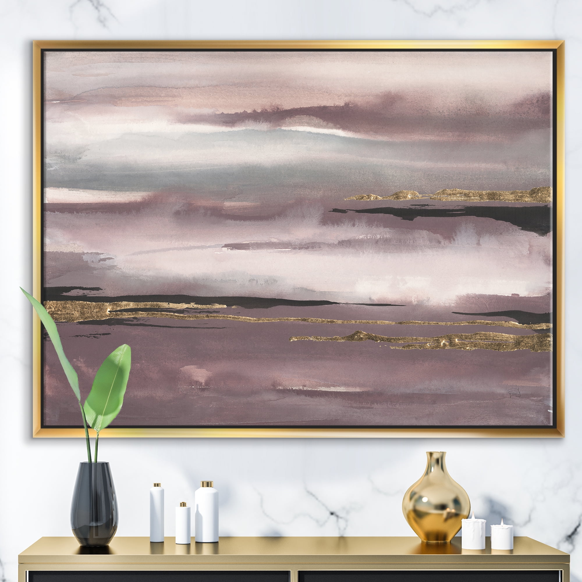 Designart ' Purple Glam Storm IV ' Glam & Shabby Chic Framed Canvas