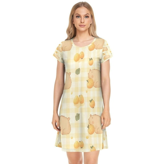 Women's Sleepshirts Light Brown Capybara Nightgowns Sleep for Women Soft House Dresses Night Gown for Ladies