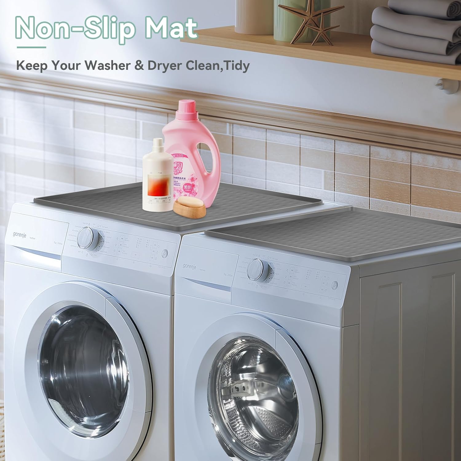 2-Pack Silicone Washer & Dryer Top Covers, 23.6"x23.6", Non-Slip Waterproof Washable Top Protector Mats for Laundry & Kitchen (Gray)