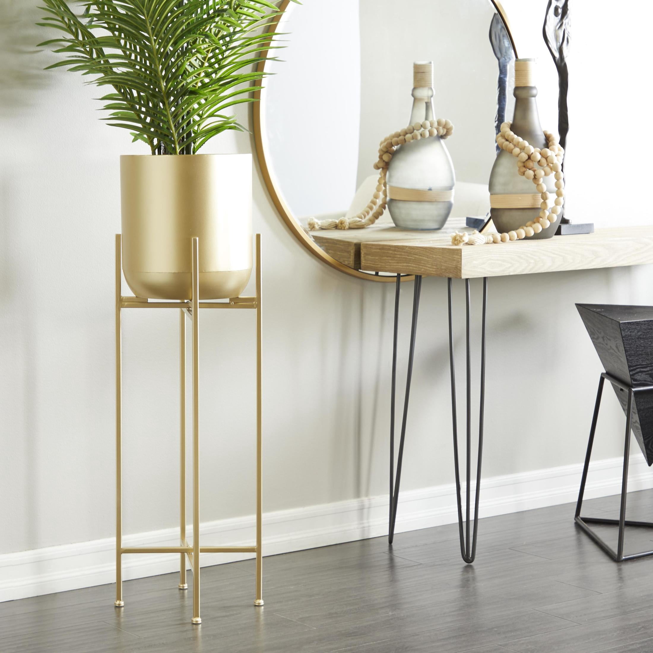 CosmoLiving by Cosmopolitan 13" x 41" Matte Dome Gold Metal Planter with Removable Stand