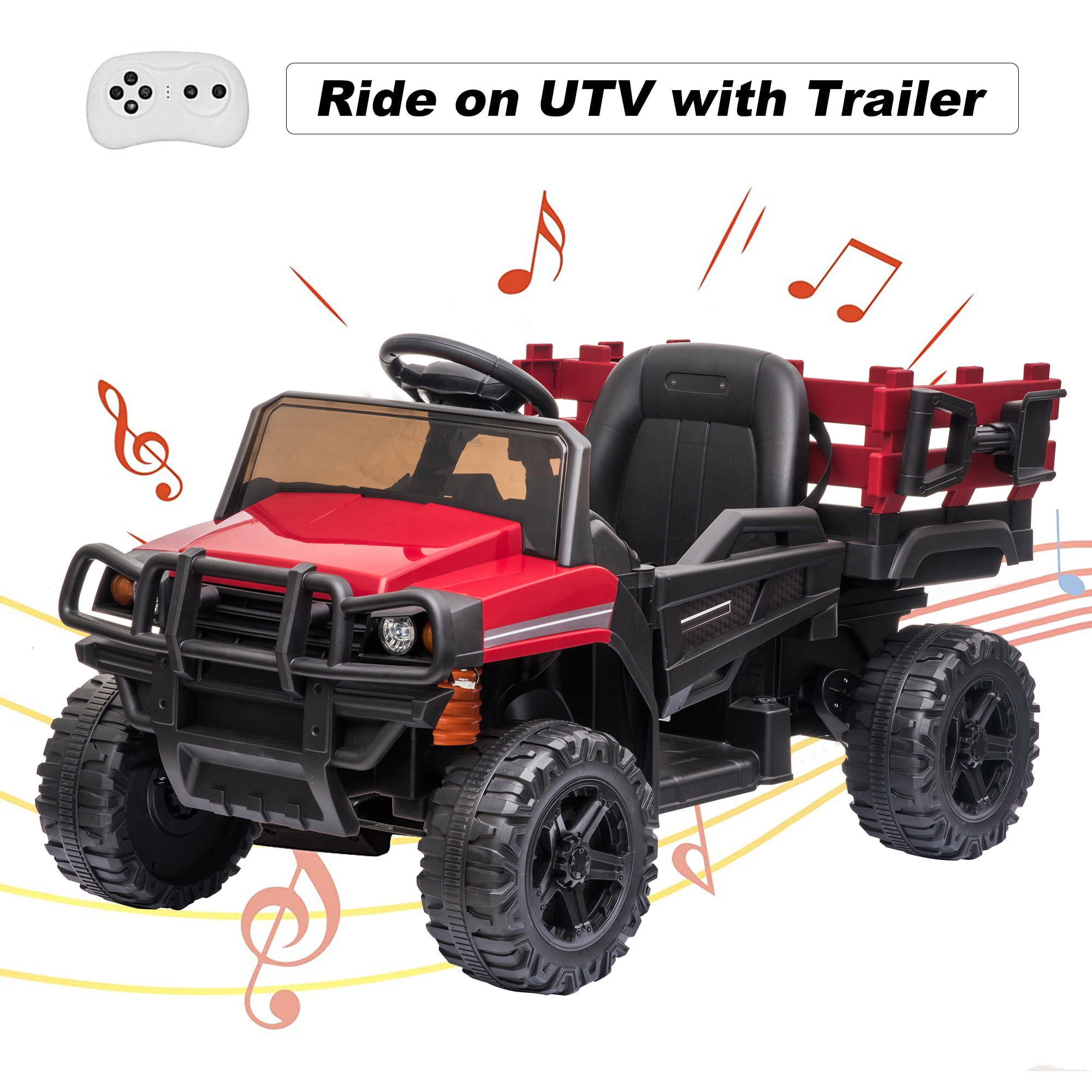 ASTM-F963/CPSIA 12V Kids Ride on Truck Off-road UTV for Varieties Roads in 2 Speeds 4 Spring Suspensions Music LED Lights Remote Control with Emergency Brake Button Rear-wheel Driving Mode 