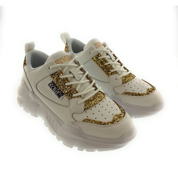 Versace Jeans Couture Womens Chunky White Sneakers with Gold Glitter Detail-EU35 for Womens