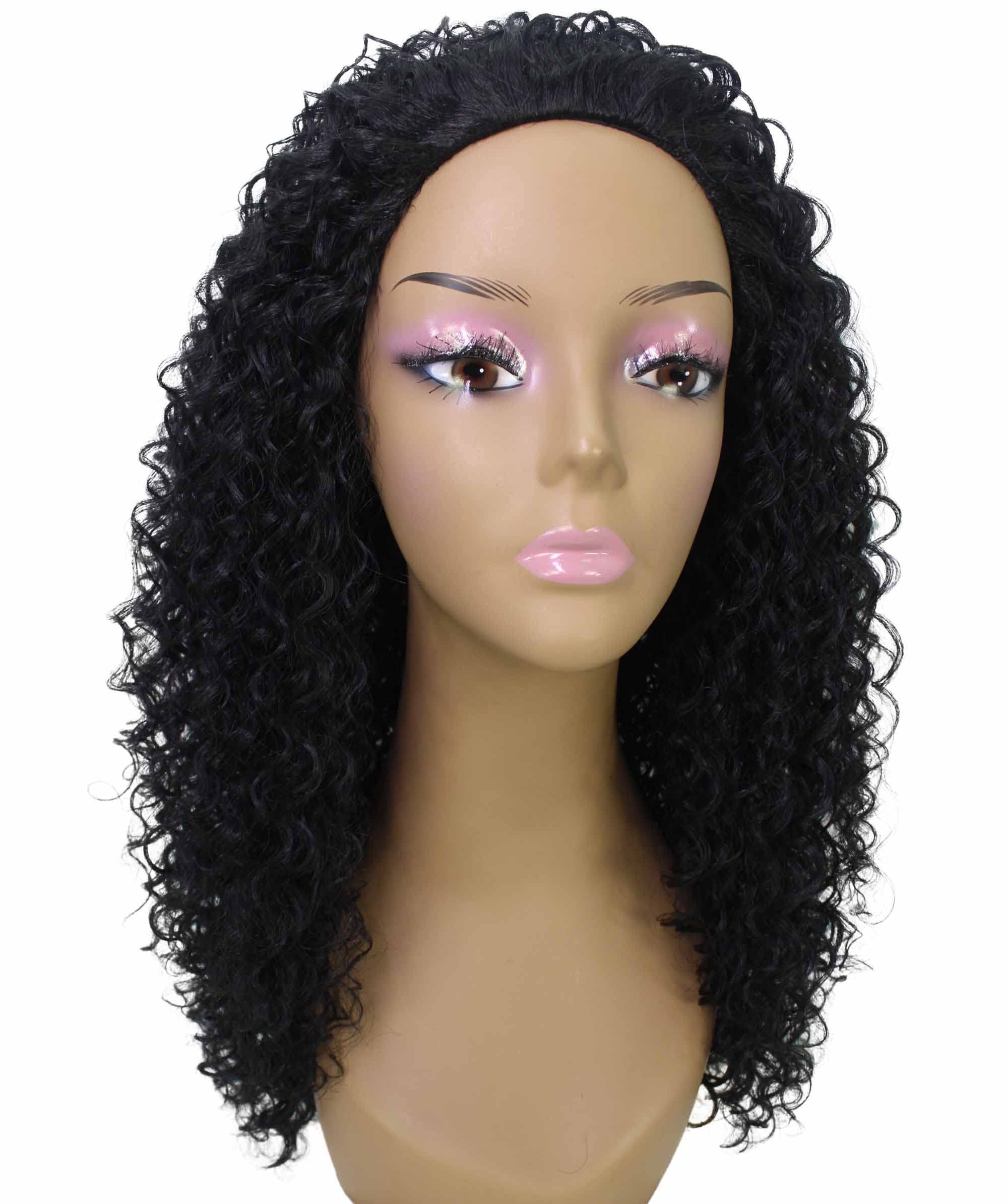 LUXLUXE Isadora Curly Body Waves 22.5 in Long Half Wig Half Cap Wig, Mix Human Hair and Synthetic Fibers, Black