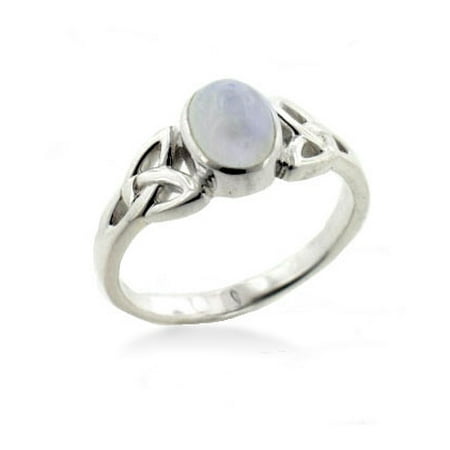 Oval Genuine Moonstone Ring - Sterling Silver Celtic Knot and Genuine Rainbow Moonstone Ring
