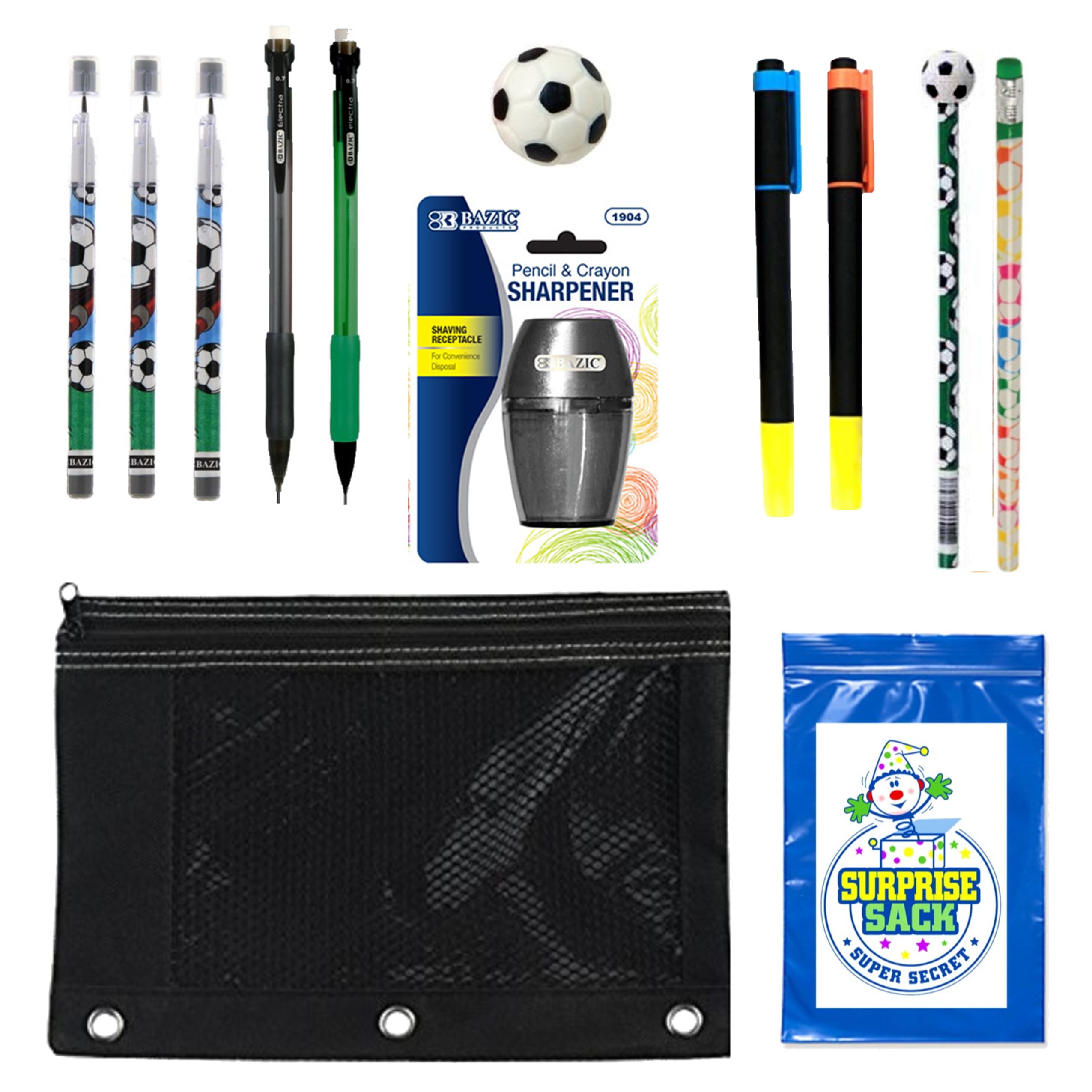 Soccer Kids Sports Themed Pencil Pouch Case, Pencils, Erasers & More