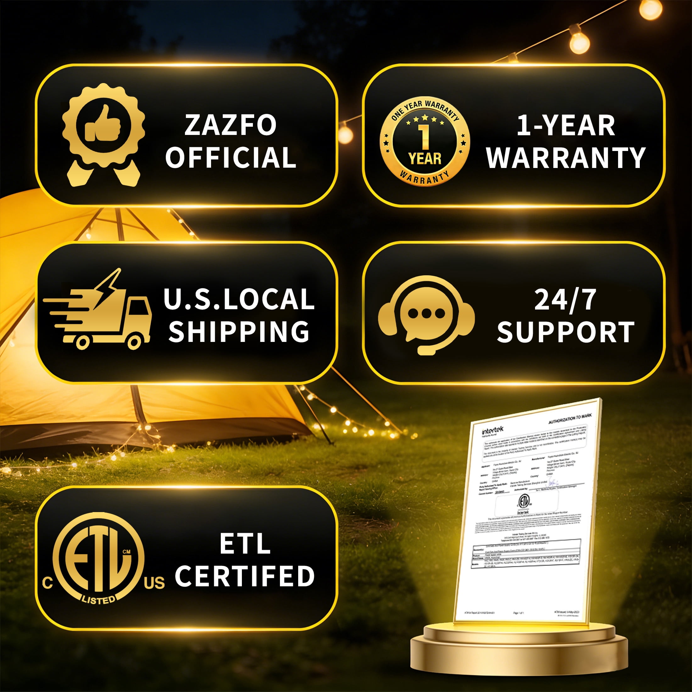 ZAZFO 100ft 10 Gauge Extension Cord, 3 Prong 5-15P to 5-15R, SJTW with Power Indicator Light, Heavy Duty Flexible Durable, Yellow Waterproof for Outdoor Use