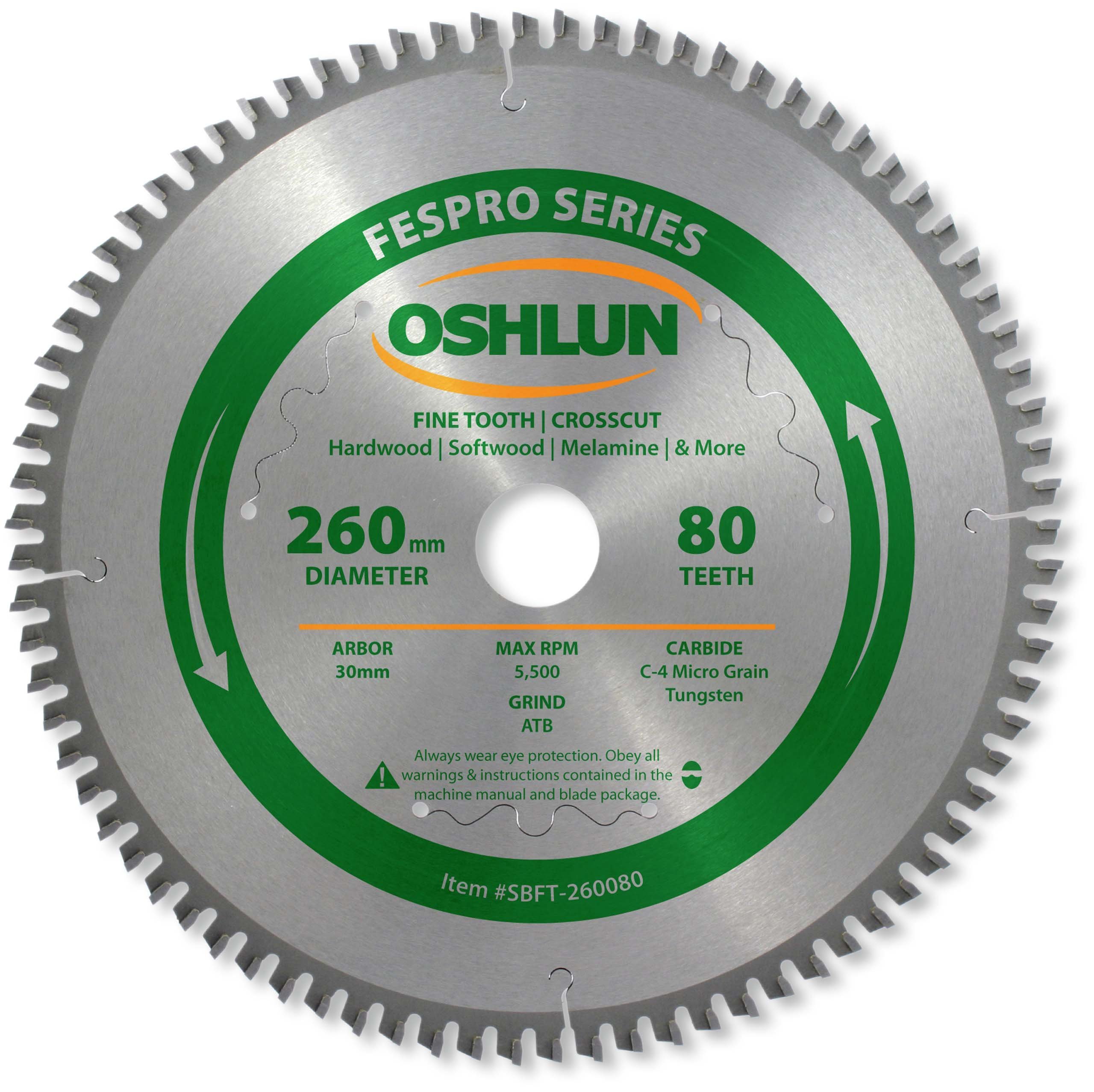 Oshlun SBFT260080 260mm 80 Tooth FesPro Crosscut ATB Saw Blade with